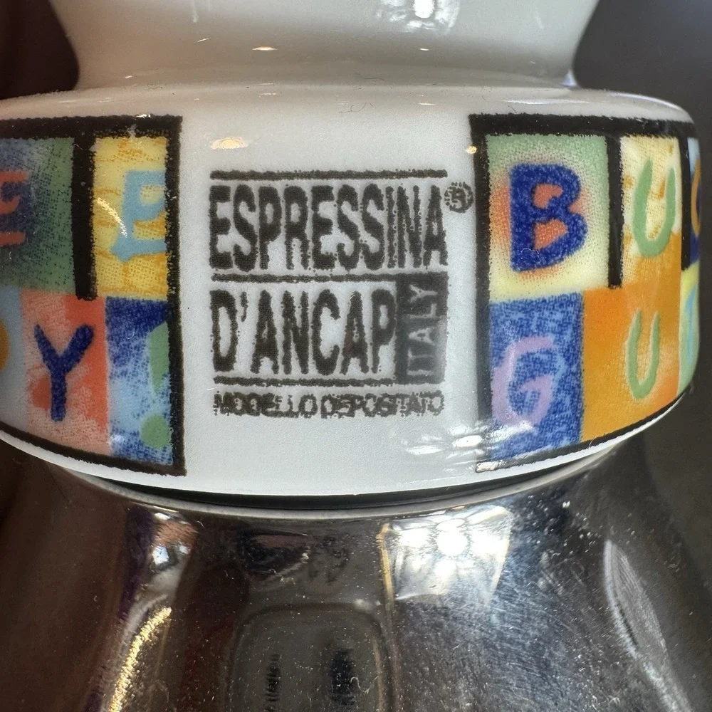 Vintage d'Ancap Espressina Porcelain Stovetop Espresso Maker Edizione Crossword